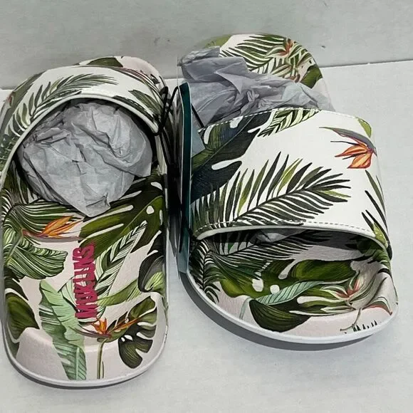 Muk Luks Women's Green White Tropical Slip On Slide Sandals Size Small 5-6 NWT - Picture 3 of 9